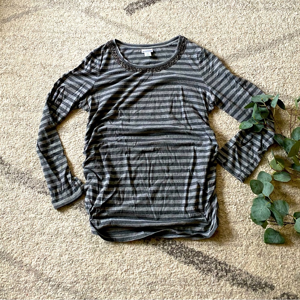 Grey Striped Maternity Top